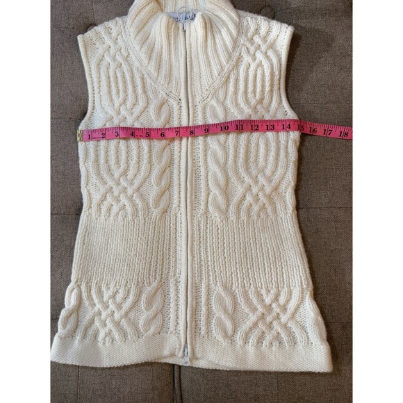 WHBM Ivory Cable Knit Fisherman Sweater Vest Full Zip Small Layering Apres Ski - Picture 7 of 11